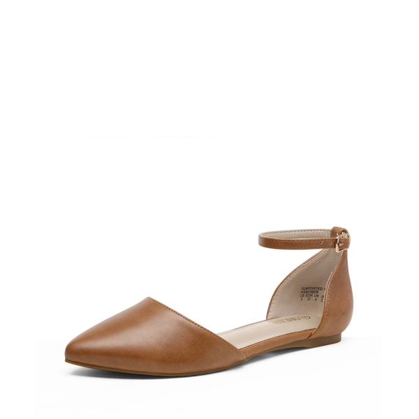 Ankle Strap Ballerina Flats - TAN PU -  0